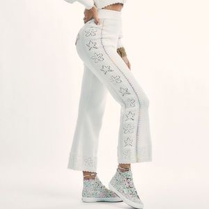 LoveShackFancy White Cropped Pants with Star Cutouts